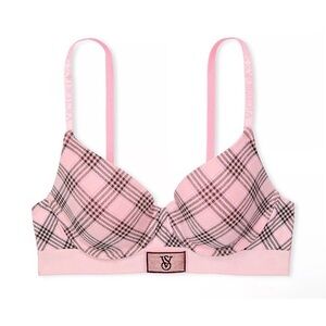 NWT Victoria’s Secret Pink Push Up Full Coverage 36 B Pink Plaid T-Shirt Bra